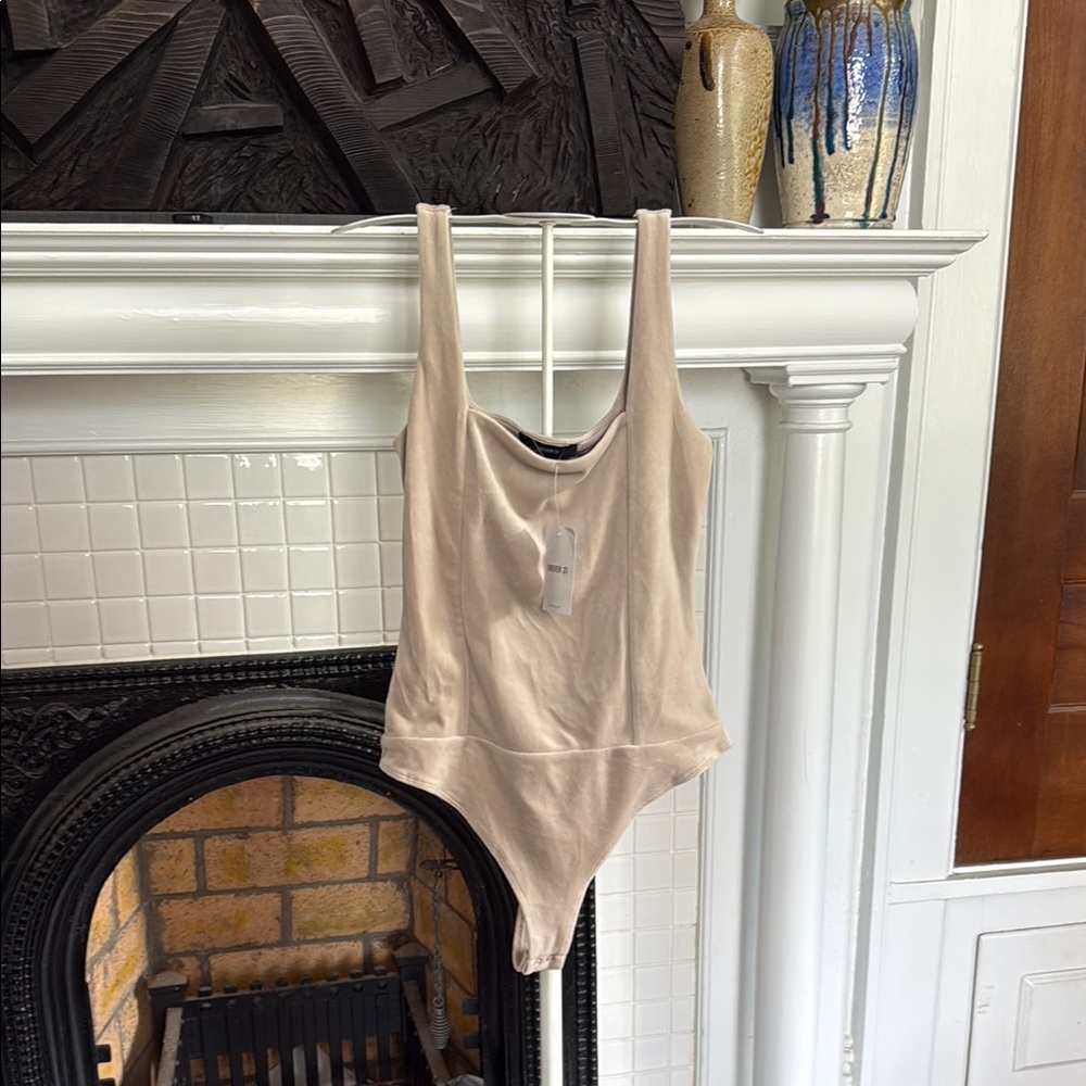 Forever 21 Light Beige faux suede  Bodysuit- NWT‎